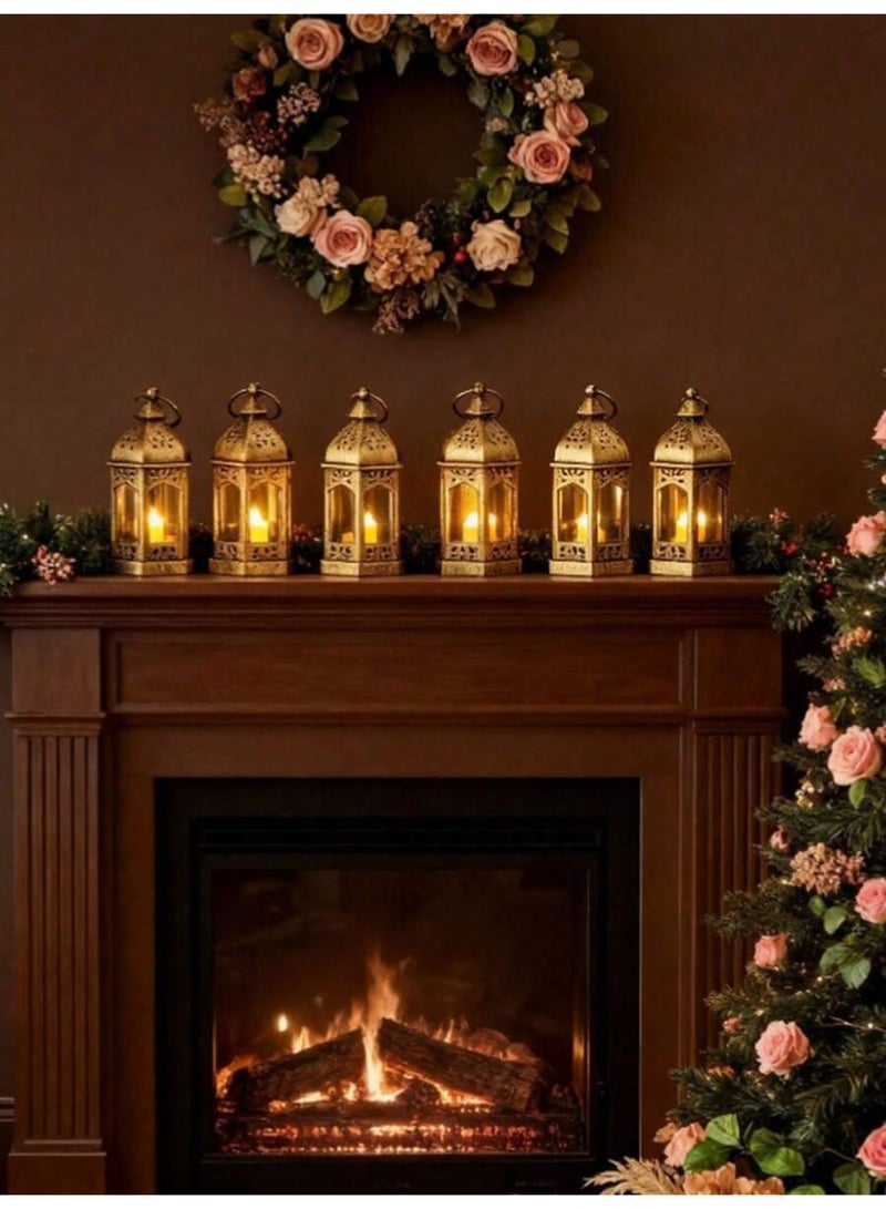 فانوس رمضان LED صغير – فانوس إسلامي بلون ذهبي عتيق مع إضاءة متوهجة – ديكور أنيق لرمضان والعيد (قطعة واحدة) - Image 5